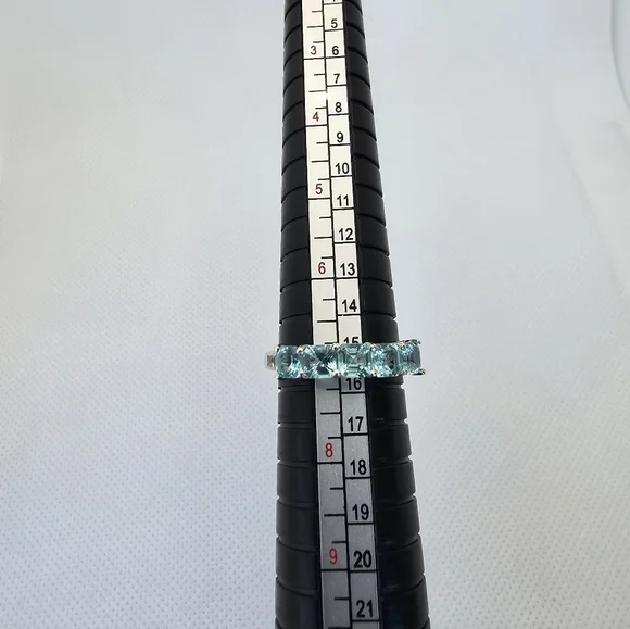 Genuine 5 Stone Apatite Ring Sterling Silver Rhodium Overlay Size 7! New - Picture 13 of 14